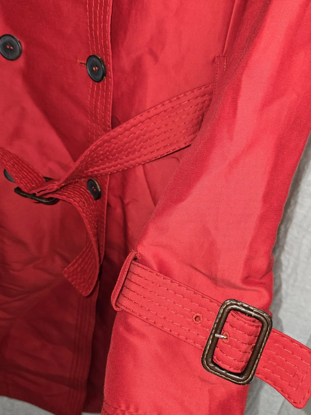 BCBGMaxAzria Red Double-Breasted‎ Trench Coat with Belt